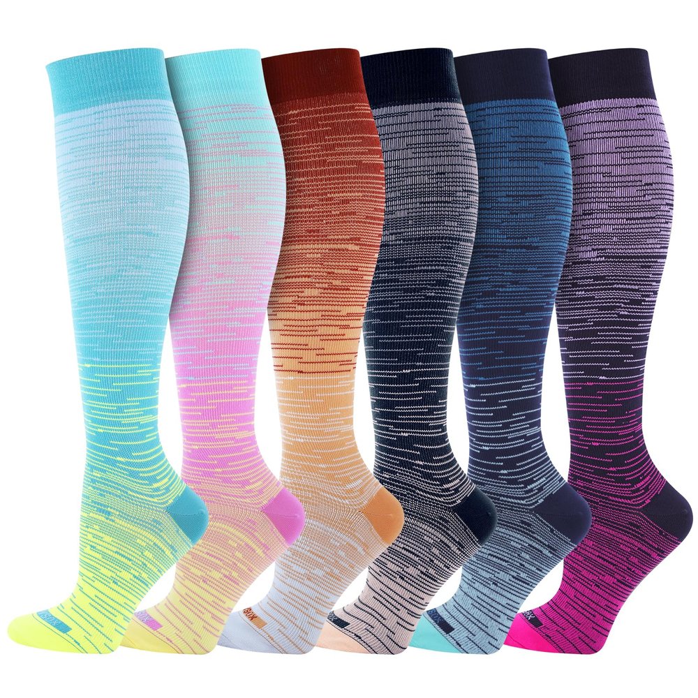 LEVSOX Compression Socks Women and Men, 20-30mmHg, Best for Nurses, Travel, Pregnancy, 6 pairs mix g, M
