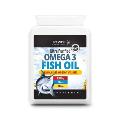 Live Well Vitamins for Life Ultra Purified Omega 3 Fish Oil Capsules 1000mg with Rich Omega 3 Extract and Soft Gel Shell - Helps with Brain, Heart & Joint Health 90 Capsules Bottle