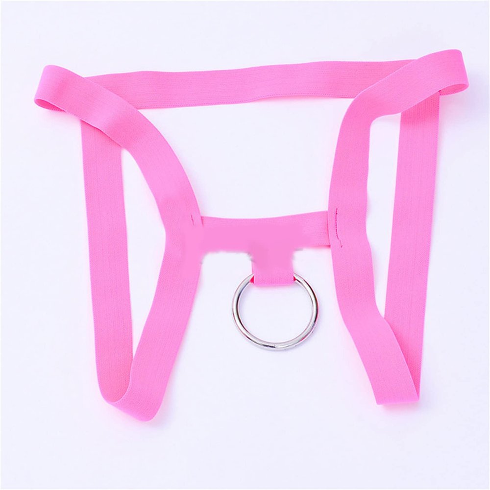 Adjustable Chastity Belt with Stainless Steel Ring Male Sexy Underpants Anti-Fall Chastity Cage(Pink)