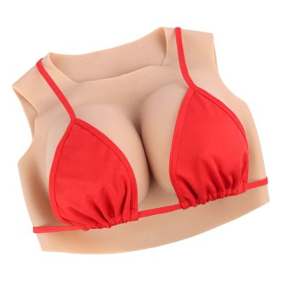 LXURY Silicone Round Collar Breastplate Breasts Forms Realistic Breast Plates B-G Cup Fake Boobs Enhancer for Crossdressers,YELLOW,F CUP`Silicone Filled