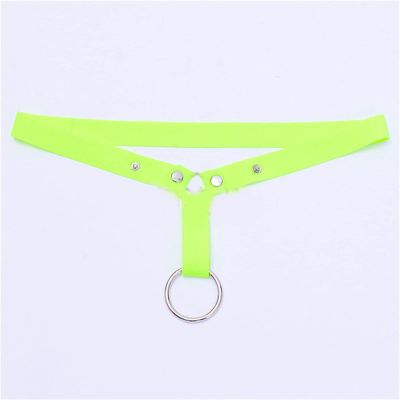 Adjustable Chastity Belt with Metal Ring Male Chastity Lock Sexy Underpants Anti-Fall Chastity Cage(Yellow)