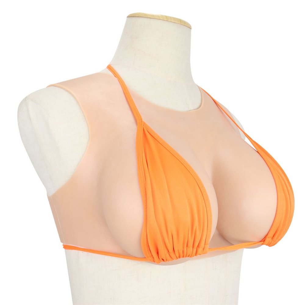 CRODRES Silicone Breast Forms Silicone Filled Breastplate C-G Cup Realistic Fake Boobs Enhance for Crossdresser Drag Queen,Brown,G Cup