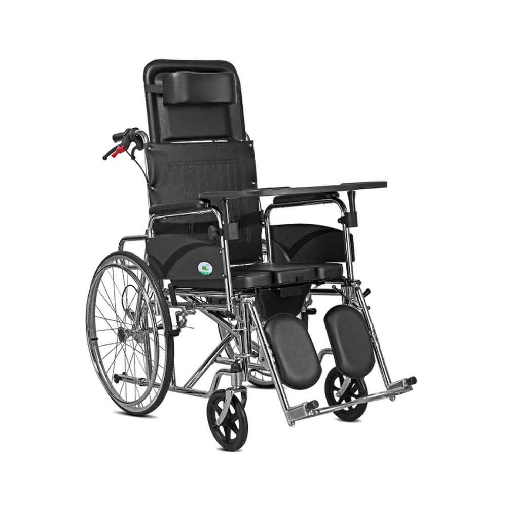 160 Full Reclining Wheelchair for Adults High Back Manual Wheelchair W/Handbrake Steel Bedside Commode W/Potty and Desk Tray Bathroom Shower Chair for Seniors,220lb