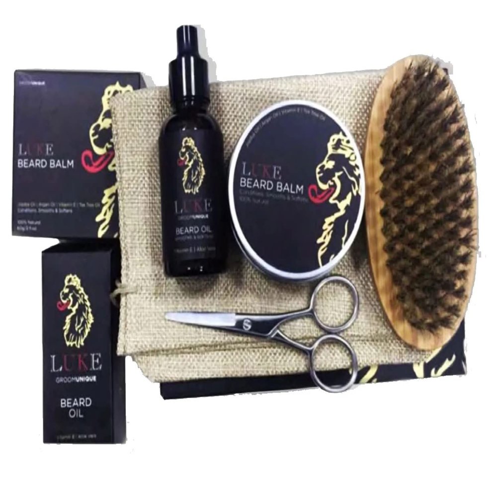 LUKE Groom Unique Beard Care Kit I Trimming & Grooming Giftset I Beard Balm, Beard Oil, Beard Comb, Trimming Scissors I Gifts for Him