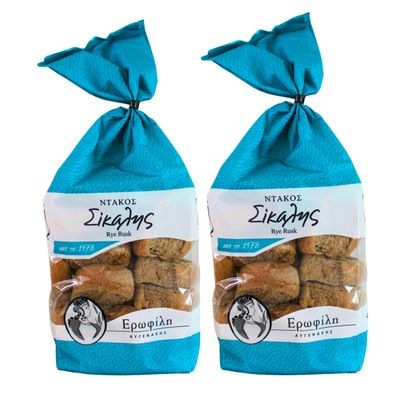 Erofili Rye Rusks from Crete 2 x 400g (800g) | Authentic Greek Rye Barley Rusks | Traditional Mediterranean Bread Snack | Natural Ingredients, Low Fat, High Fibre | No Preservatives