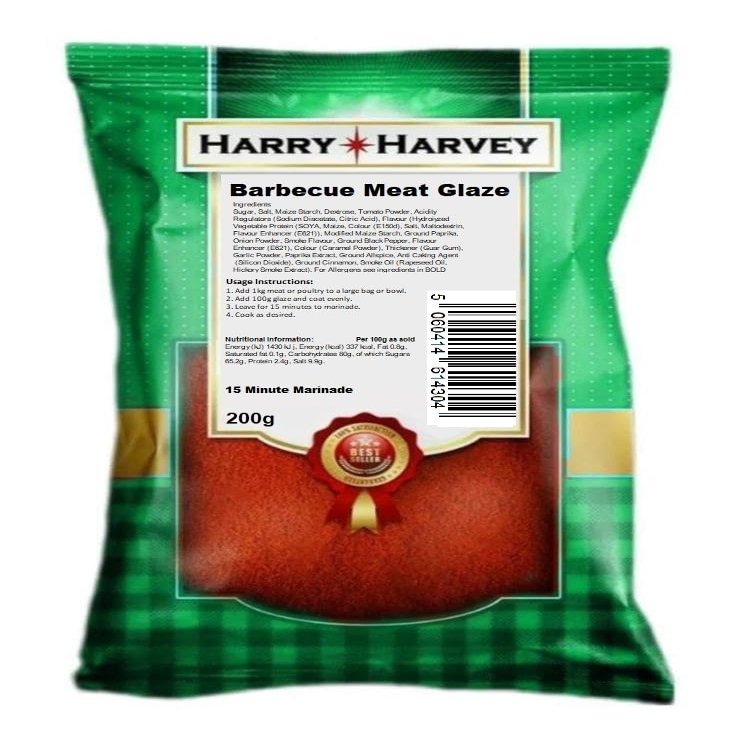 Harry Harvey BBQ Meat Glaze 200g | Barbecue Marinade Rub for Chicken, Beef, Lamb, Pork & Fish | Smoky BBQ Glaze & Rub with Sweet & Spicy Flavour | Perfect Takeaway & Grilling at Home
