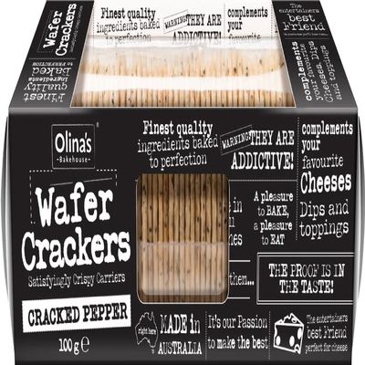 Olina's Bakehouse - Cracked Pepper Wafer Crackers 100g - 6 Pack