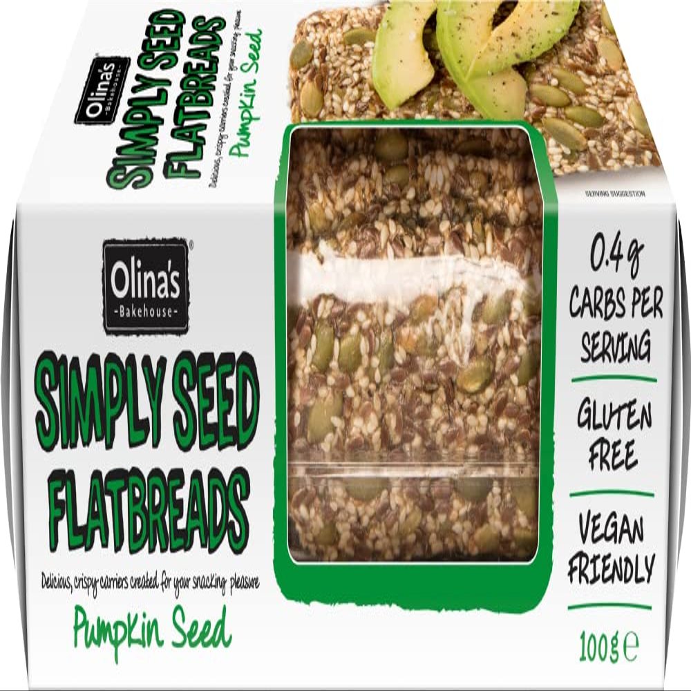 The Great British Confectionery Company OLINA'S BAKEHOUSE Gluten Free Seeded Flatbreads - Pumpkin Seed 100g - 5 Pack