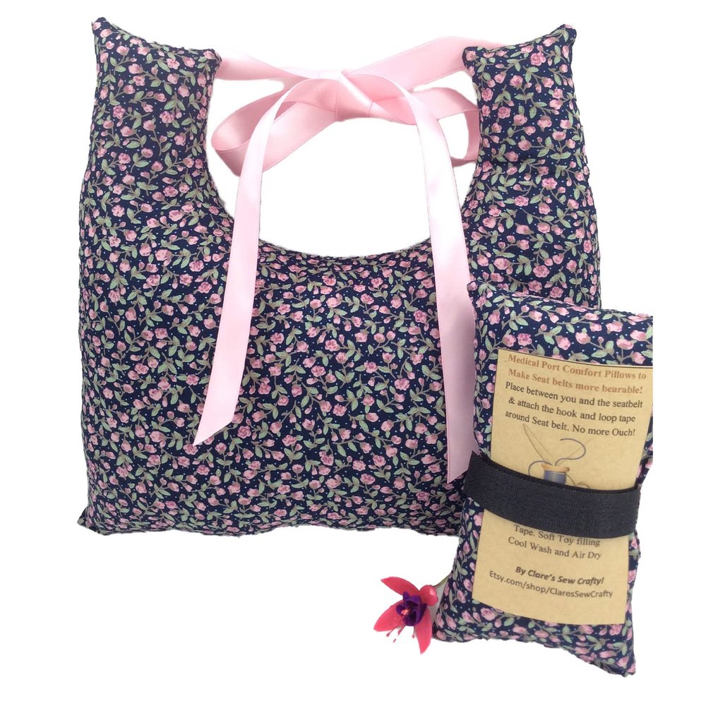10"x9" Underarm Cushion Gift Set for Single Mastectomy Lumpectomy Augmentation inc 6" or 10" Seatbelt Pad Breast Cushion Pillow SLNB Top Surgery (Navy/Pink Ditsy 10'x3' approx seatbelt pad)