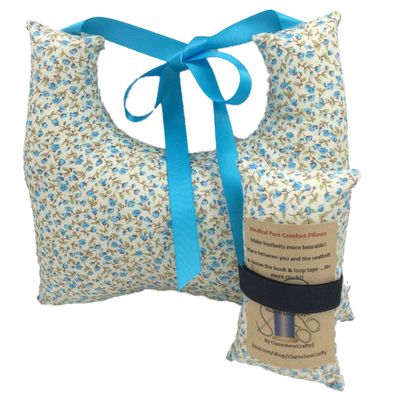 10"x9" Underarm Cushion Gift Set for Single Mastectomy, Lumpectomy, Augmentation, including 6' or 10" Seatbelt Pad, Breast Cushion Pillow SLNB Top Surgery (Blue Ditsy Floral, 6" approx Seatbelt Pad)