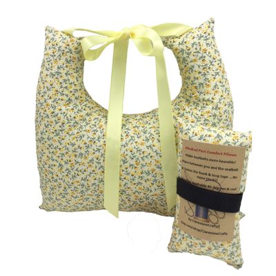 10"x9" Underarm Cushion Gift Set for Single Mastectomy Lumpectomy Augmentation inc 6' or 10" Seatbelt Pad Breast Cushion Pillow SLNB Top Surgery (Yellow Ditsy 10'x3' approx seatbelt pad)