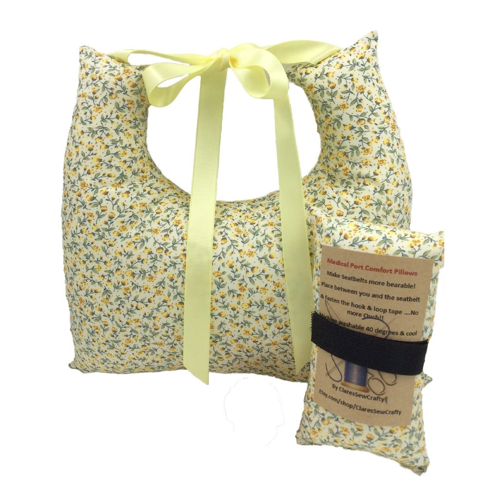 10"x9" Underarm Cushion Gift Set for Single Mastectomy Lumpectomy Augmentation inc 6' or 10" Seatbelt Pad Breast Cushion Pillow SLNB Top Surgery (Yellow Ditsy 10'x3' approx seatbelt pad)