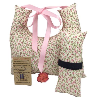 10"x9" Underarm Cushion Gift Set for Single Mastectomy, Lumpectomy, Augmentation, inc. 6' or 10" Seatbelt Pad Breast Cushion Pillow SLNB Top Surgery (Pink Ditsy Floral, 6"'x 3" approx seatbelt pad)