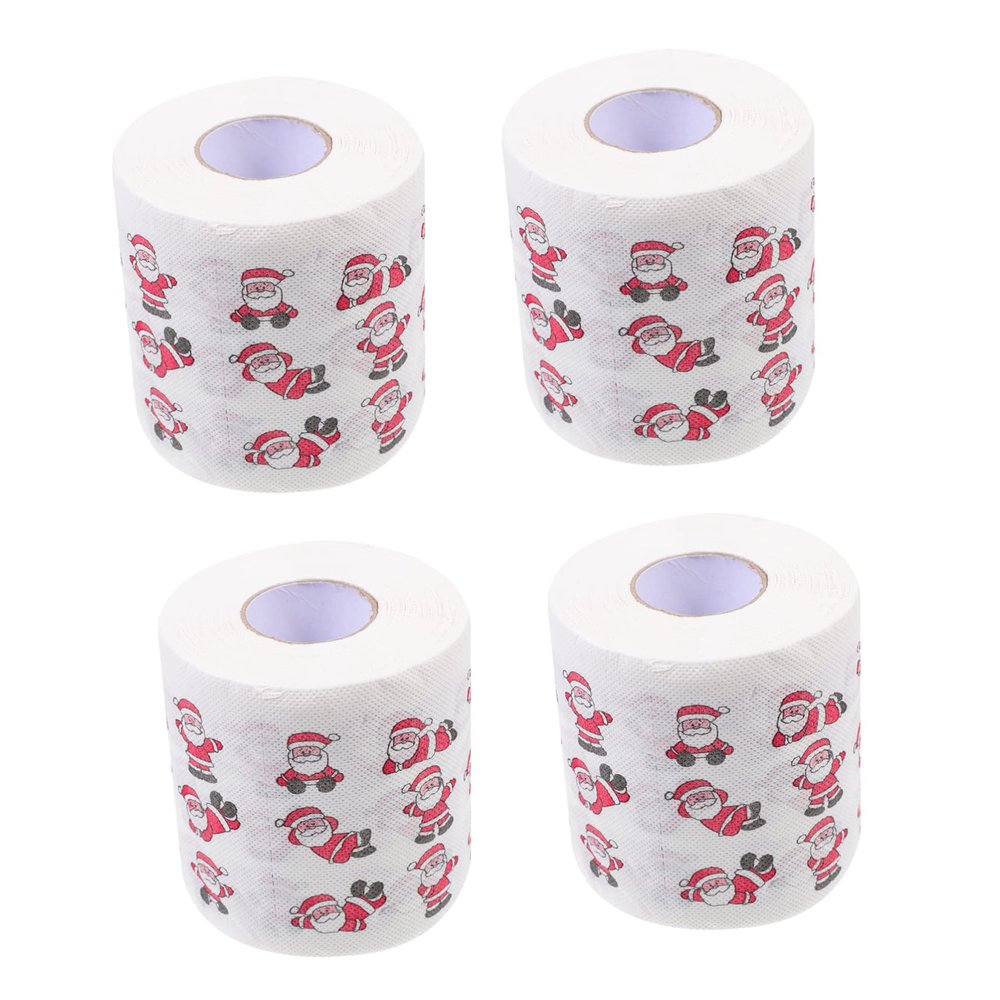 BCOATH 4 Rolls Christmas Toilet Tissues Santa Claus Pattern Dinner Paper Decorative Party Napkins Double-Layer Toilet Roll Festive Home Decor Dining Table