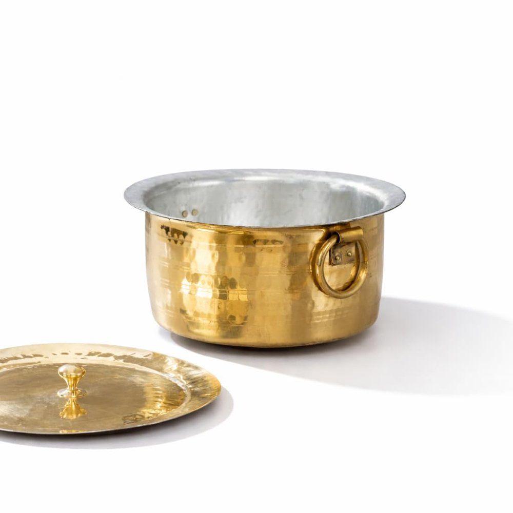 PTAL Brass Patila for Cooking (3 litres) | 100% Pure Round Heavy Bottom | Hammered, Polished Tapeli/Patila/Bhagona | Golden Brass Handi (Free 30ml Copper & Brass Cleaning Solution)