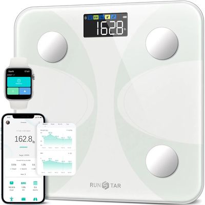 Runstar Smart Scale for Body Weight and Fat Percentage, High Accuracy Digital Bathroom Scale with LCD Display for BMI 13 Body Composition Analyzer Sync with Fitness App - White