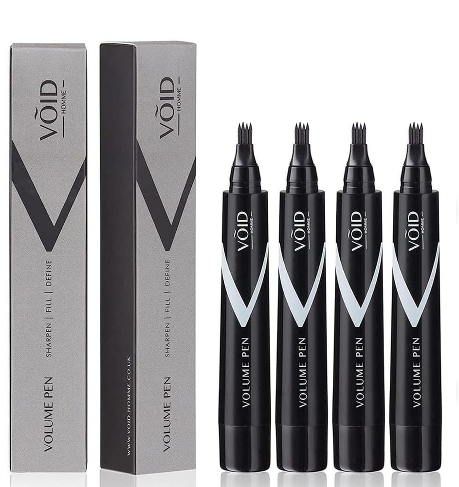 VOID Homme Beard Pen Filler for Men Instant Beard Pen & Filler Beard Pencil, Easy Beard Pen Liner, Beard Filler Pen & Beard Marker, Waterproof Pen (Dark Brown, Pack of 4)