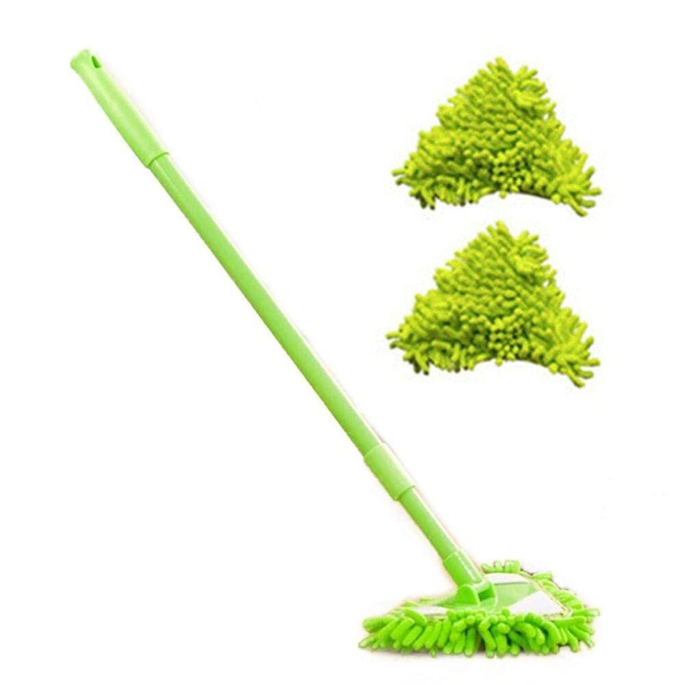 Sanfly Triangle Cleaning Mop Adjustable Microfiber Extendable Wall Cleaning Mop with Long Handle 2pcs Mop Head for Home Floor