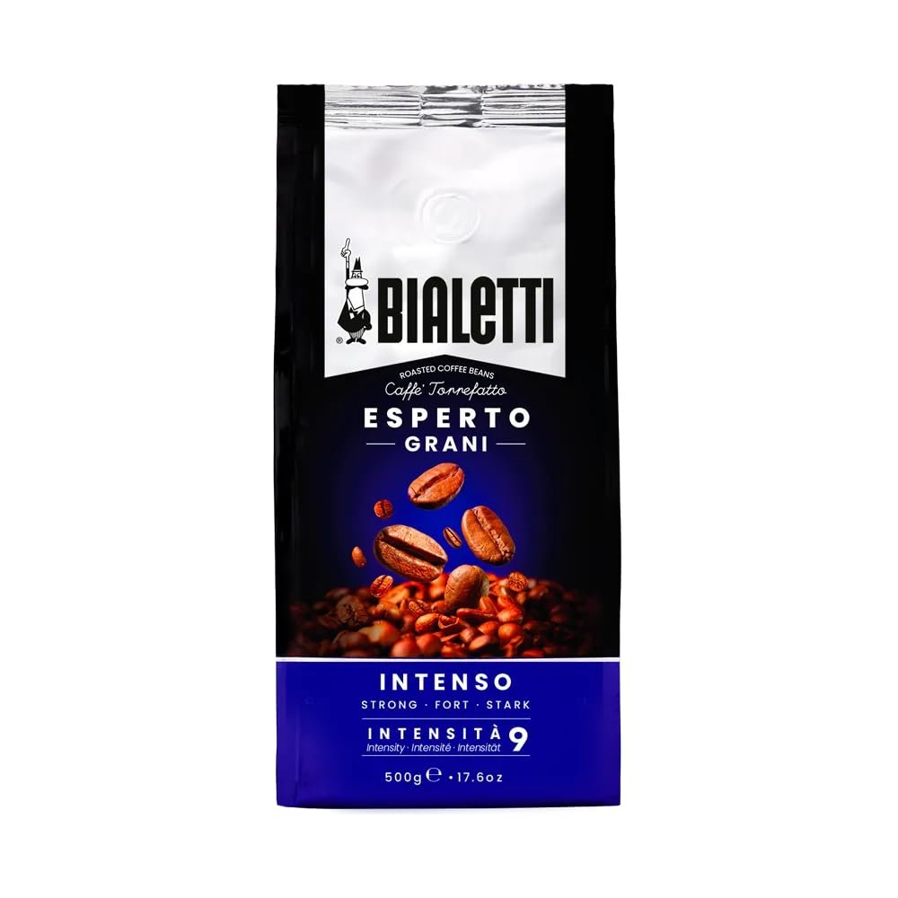 Bialetti Whole Coffee Beans, Italian Espresso Roast Coffee, Compatible with Bean to Cup & Espresso Machines Rich Intenso flavour, Ideal for Coffee Lovers (500g, Intenso)