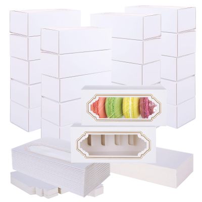 LISHINE 50 Pack Macaron Boxes for 4 to 5, Macaron Box with Clear Window, Rectangle Macarons Packaging Boxes for Chocolate, Treat, Truffle, Cookies or Muffins