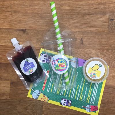 Bubble Tea Starter Kit - Strawberry Bubbles and Passion Fruit Syrup. Makes 1 Large or 2 Small Drinks. Comes with everything you need to make Bubble Tea!