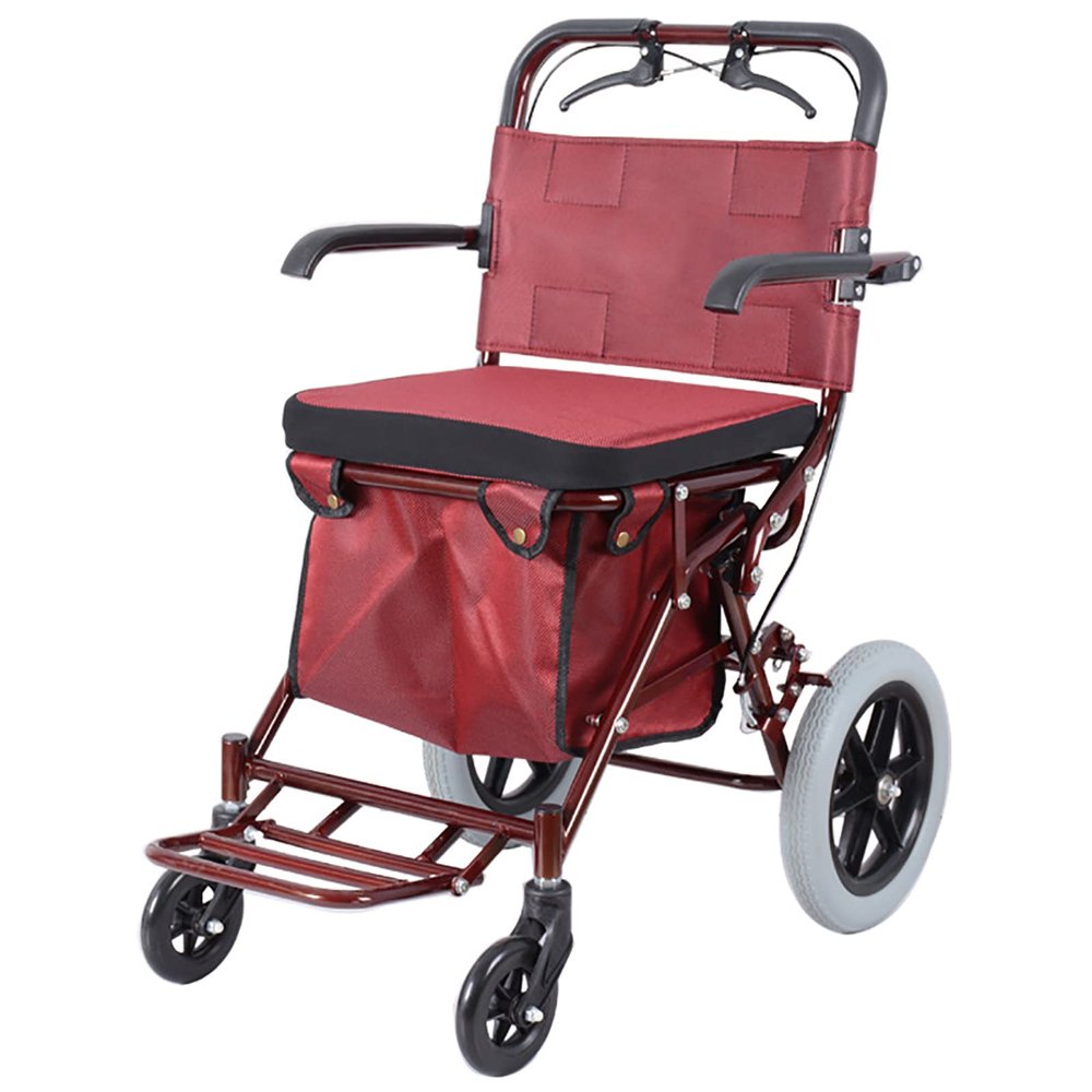 PAILON Portable Folding Wheelchair, Wheelchair with Handbrake & Shopping basket,Foldable Frame Mobility Aids, Ultra-Light Wheelchair for The Elderly and Special Needs