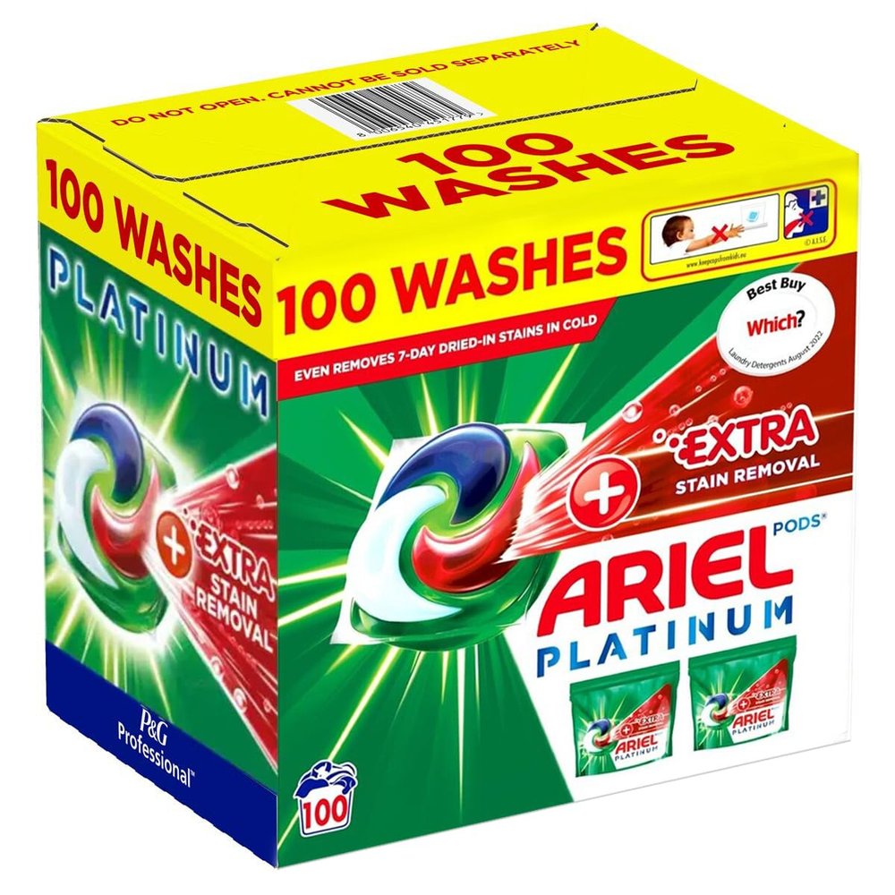 Ariel Platinum Washing Pods 100 Washes 2320G +Extra Stain Removal On top