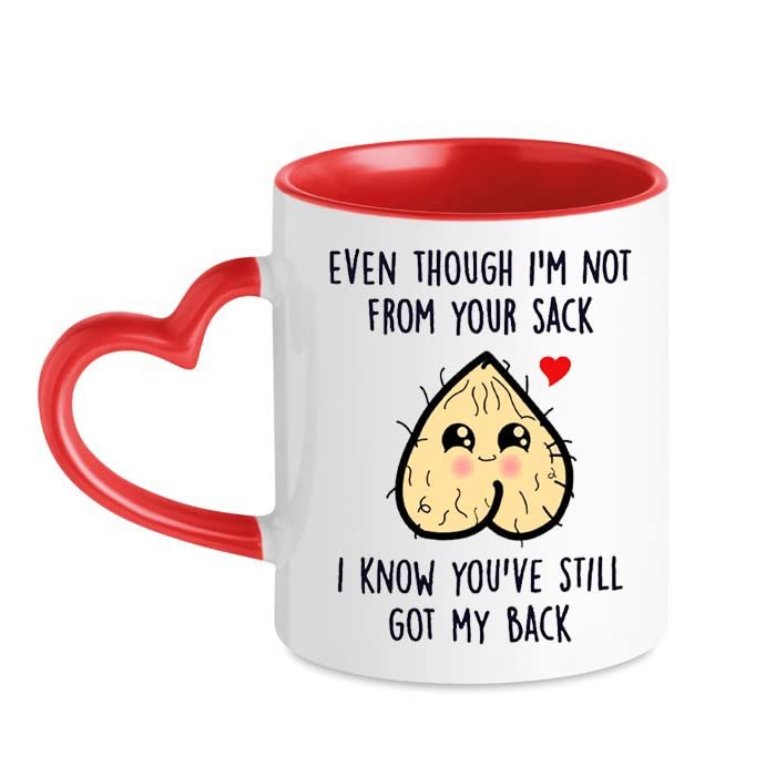 Crunchy Carrots Even Though I'm Not from Your Sack Step Dad Present from Daughter Son Stepdad Father's Day Stepfather Birthday Bonus Dad Heart Handle Ceramic Coffee or Tea Cup (Red)