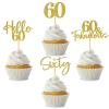48Pcs 60th Birthday Cupcake Toppers Glitter Hello 60 Cupcake Topper 60 Fabulous Sixty Cupcake Picks for Happy 60th Birthday Wedding Anniversary Party Cake Decorations Supplies, Gold