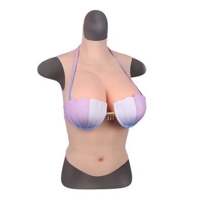 LXURY Realistic Silicone Breastplate Breasts Forms Fake Boobs B-G Cup Crossdressing Half Body Breast Plate for Transgender,yellow,F CUP`Silicone Filled