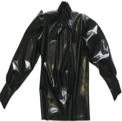 Transparent Purple Latex Rubber Top Coat Shirt Fetish Wrinkle Shoulder Wrist,Black,X-Large