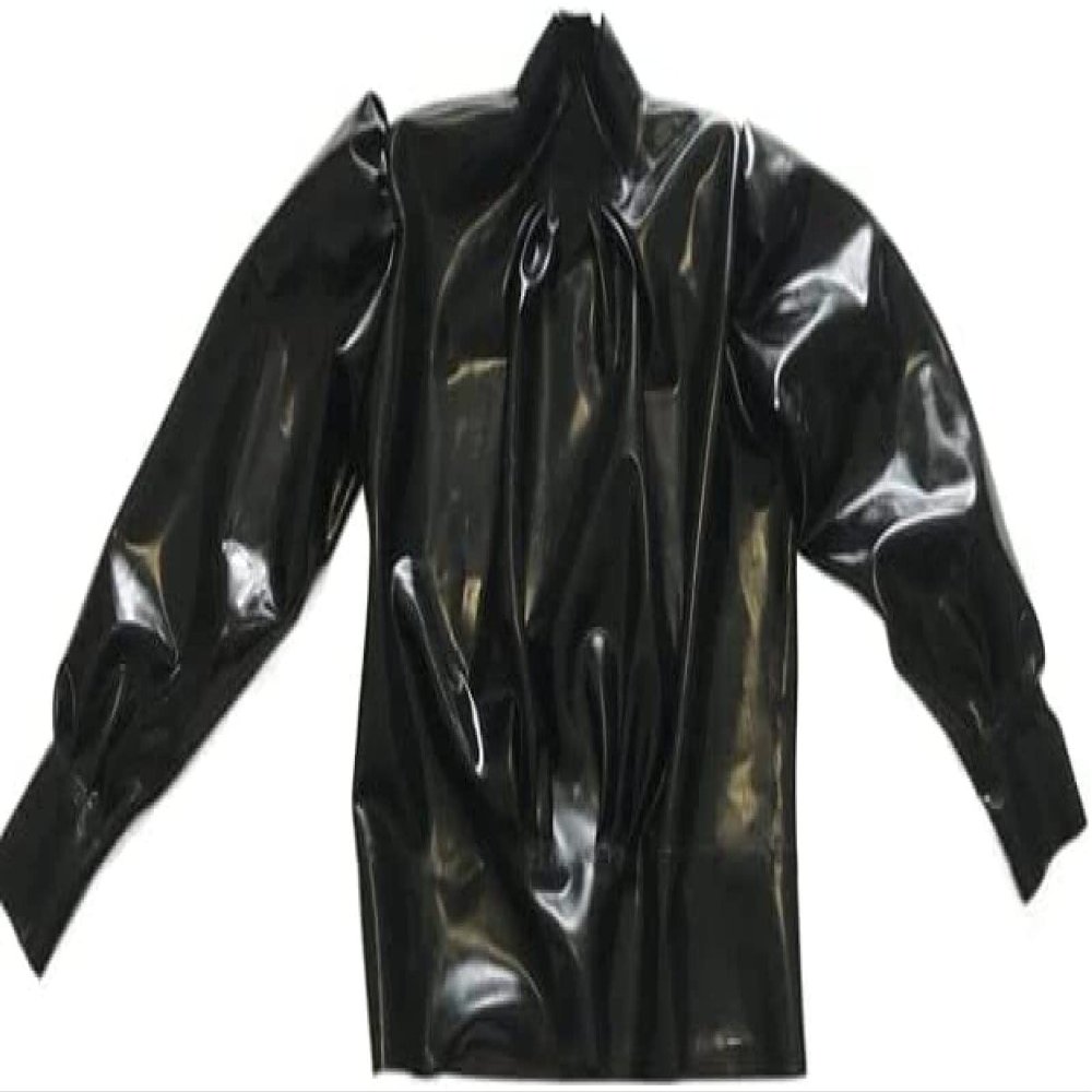 Transparent Purple Latex Rubber Top Coat Shirt Fetish Wrinkle Shoulder Wrist,Black,X-Large