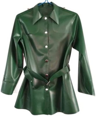 Latex Rubber Metal Green Long Sleeve Jacket with Button,Green,Medium