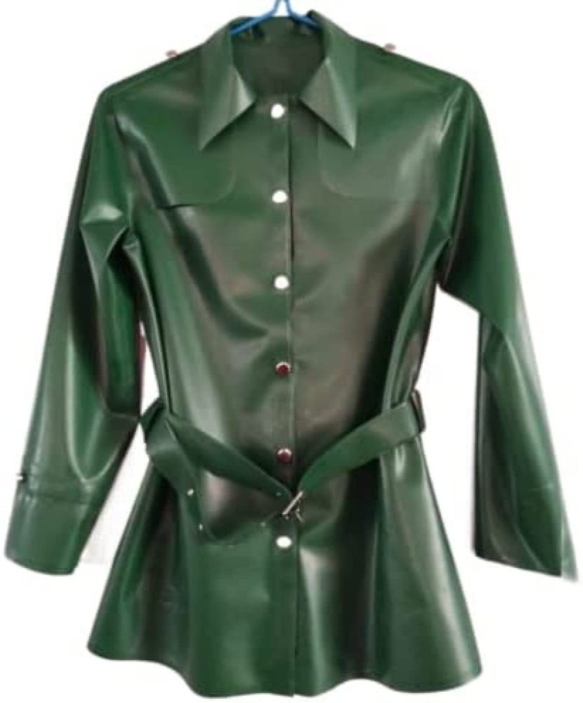 Latex Rubber Metal Green Long Sleeve Jacket with Button,Green,Medium