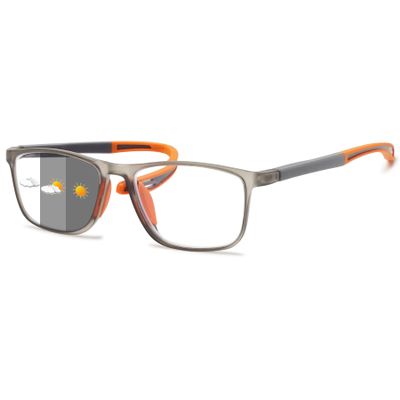 Lanomi Rectangle Blue Light Blocking Photochromic Sun Reading Glasses Men Women Lightweight Flexible Plastic TR90 Frame Outdoors Readers Eyeglasses Grey Rim Orange Arm/Photochromic Grey 3.0