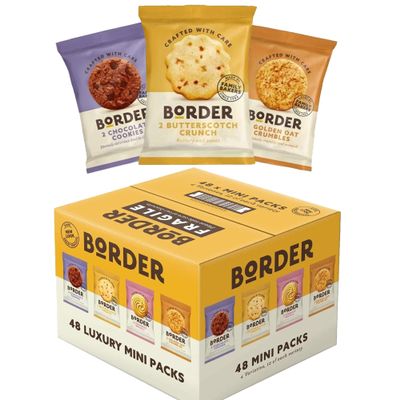D DIRECT MART THE QUALITY SERVICE YOU EXPECT Border Biscuits Mini Pack, Assorted Butterscotch+Viennese Whirls+Golden Oat Crumble+Chocolate Biscuits, Individually Wrapped Cookies, 48 Multipack