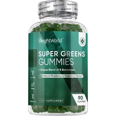 Super Green Gummies | 90 Vegan Multivitamin Gummies | Blend of 8 Botanicals | with Vitamin B12, B3, B6, B5 & Folic Acid | Added 1.5mg Zinc | Gluten-Free Greens Supplement
