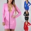 KBOPLEMQ Women's Bodycon Dress Sexy Wetlook Patent Leather Lingerie Night Dress with Front Zip Long Sleeve Mini Dress Short Skirt Tight Slim Fit Cosplay Playsuit One-Piece Body Clubwear S-XXL, black, view 2