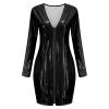 KBOPLEMQ Women's Bodycon Dress Sexy Wetlook Patent Leather Lingerie Night Dress with Front Zip Long Sleeve Mini Dress Short Skirt Tight Slim Fit Cosplay Playsuit One-Piece Body Clubwear S-XXL, black, view 4