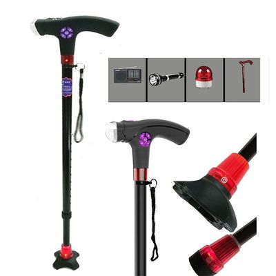 Walkers for seniors Multi-Function Intelligent Elderly Crutches Walking Cane Stick Adjustable LED Light Non-Slip Telescopic Walking Stick Smart Radio Alarm Aluminum Crutches rollator walker Durable