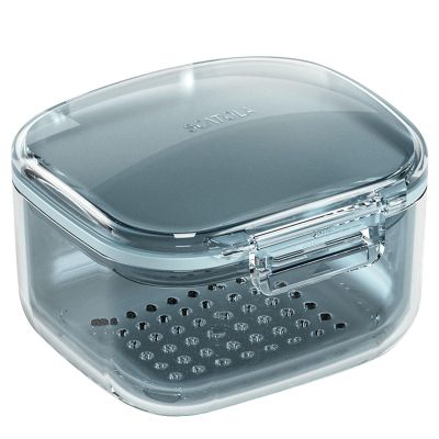 Denture Case, Multipurpose Retainer Case Denture Bath Box with Strainer Basket, Portable Flushable Denture Storage Container Cleaning Case for Travel Cleaning Overnight Soaking Sort