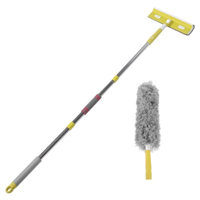Gogogmee Extendable Duster and Window Wiper Cleaning Tool with Long Microfiber Head and Telescopic Pole for Dust and Spiderweb Removal on High Surfaces, for Home and Furniture Dusting