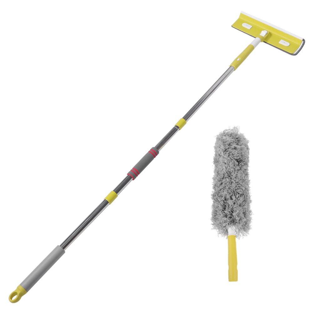 Gogogmee Extendable Duster and Window Wiper Cleaning Tool with Long Microfiber Head and Telescopic Pole for Dust and Spiderweb Removal on High Surfaces, for Home and Furniture Dusting