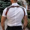 Men's Leather Body Chest Harness Suspenders Adjustable Buckle Shoulder Armors Straps Punk Black Belt Club Party Rave Costumes, Brown, One Size view 2