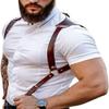 Men's Leather Body Chest Harness Suspenders Adjustable Buckle Shoulder Armors Straps Punk Black Belt Club Party Rave Costumes, Brown, One Size view 3