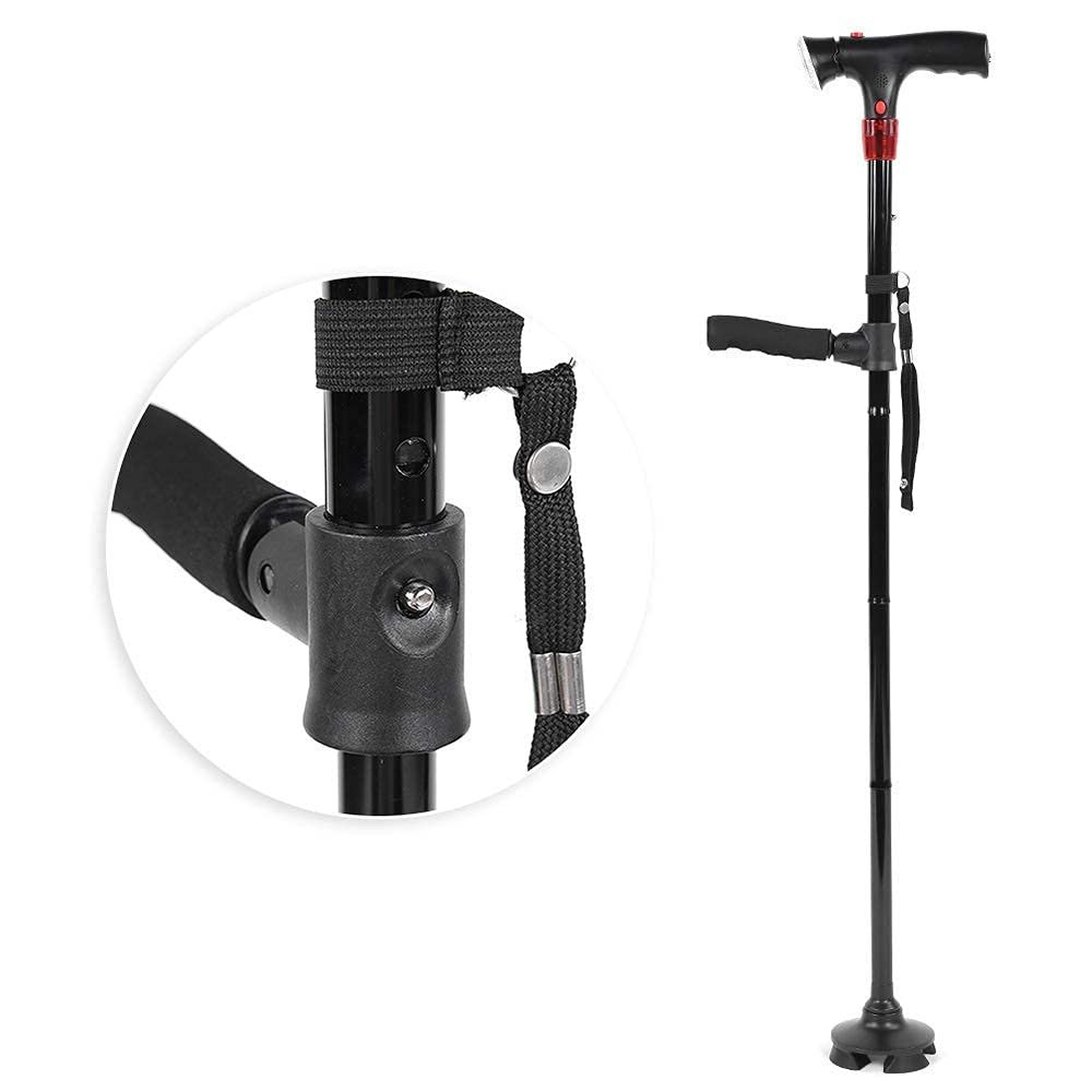 Adjustable walking stick with alarm button flexible and durable folding walking stick with LED light non-slip base for elderly Interesting