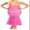 Stripes Halter Latex Dress Rubber Bodycon Playsuit,Plum Red with Yellow,Large view 1