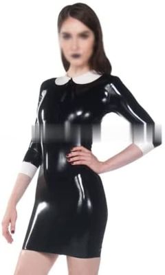 100% Natural Latex Dress Round Collar Maid and Sleeves with Back Zipper Rubber Dresses Mini Skirt Customized,As Photo,X-Large