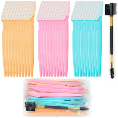 30 PCS Eyebrow Razors Facial Hair Remover Face Shaver Trimmer Shaper Face Razor Dermaplaning Blades for Face with 1 PC Eyelash Brush and Storage Box Exfoliating Dermaplaning Tool for Women and Men