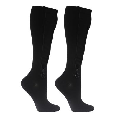 Hovershoes 1 Pair Plus Size Compression Socks with Zipper for Women Men, 20-30 mmhg Extra Wide Calf Knee High Stockings for Circulation Support